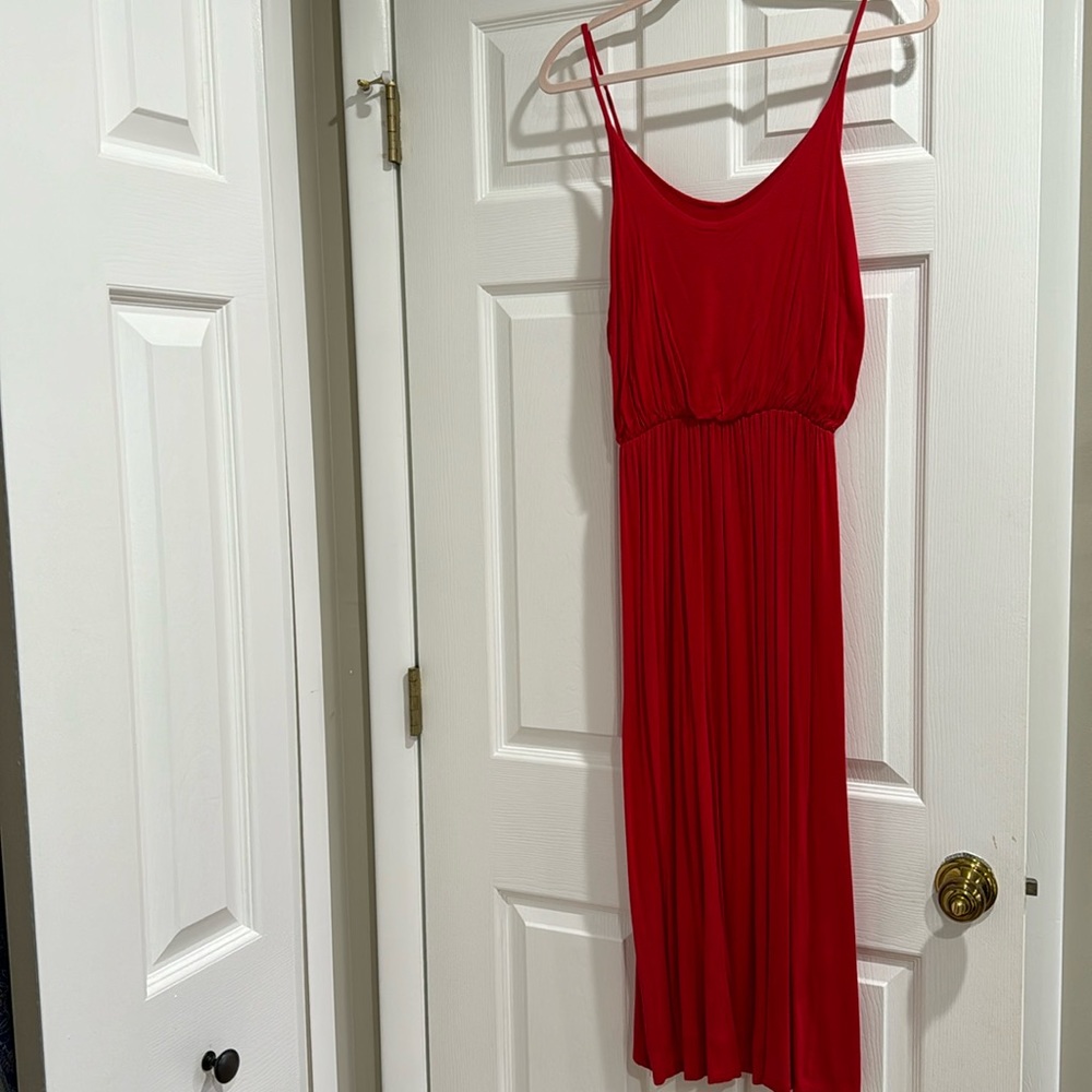 Mid length red spaghetti strap spring/summer dress